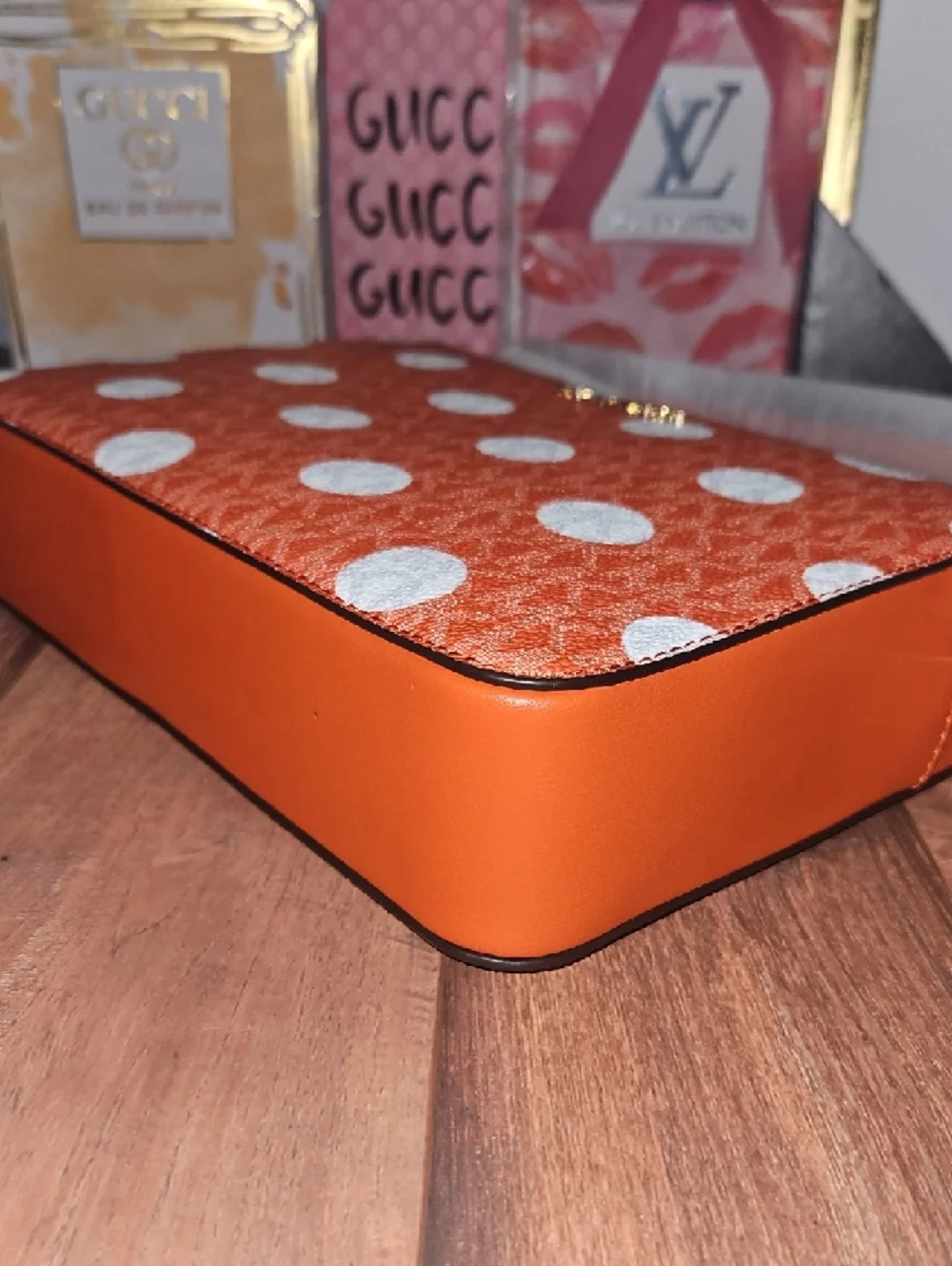 Michael Kors Orange and White Polka Dot Crossbody Bag